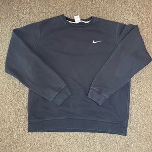 Nike Sweat Shirt - Long Sleeve Solid Navy Blue Cotton Pull Over - L